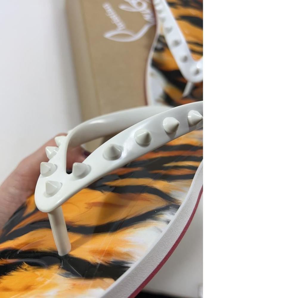 Christian Louboutin White and Tiger Print Sandals - Picture 5 of 12